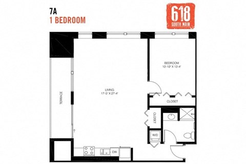 One Bedroom 1 Bath 945 sq. ft.